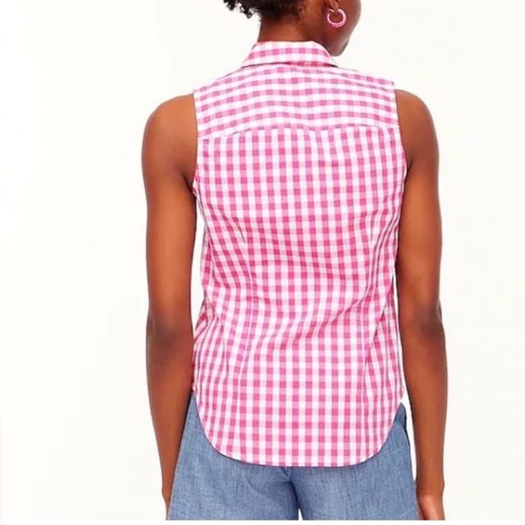 J. Crew Pink and White Gingham Button Down Sleeveless Beach Vacation Top Sz XL - Picture 3 of 14